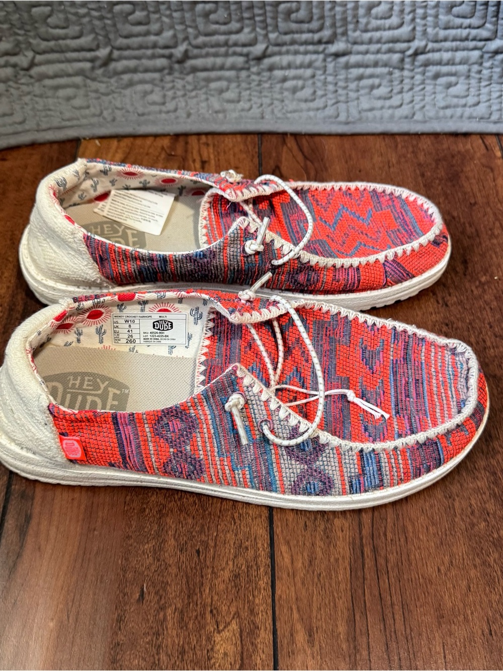 Hey Dude Wendy Crochet Fairhope Multi Canvas Slip On Loafers Women Size 10 - Picture 1 of 8